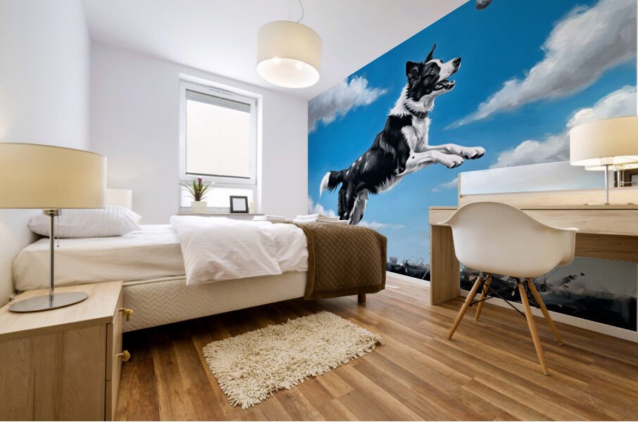 Successful Border Collie Puppy With Tennis Ball Mural print