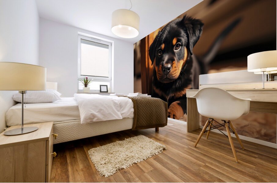 Rottweiler Puppy Joins The Family Fun Mural print