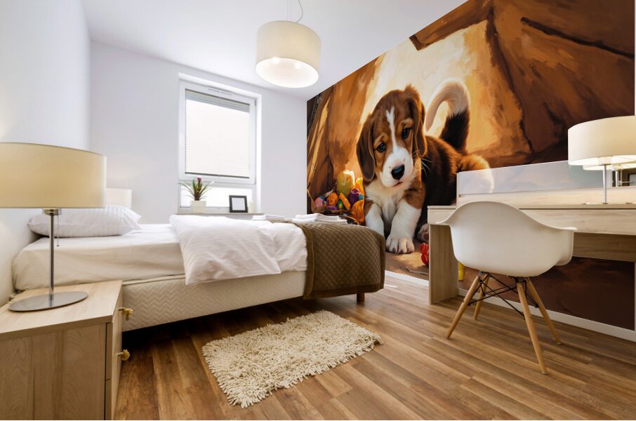 Beagle Puppy Discovers Perfect Hiding Spot Mural print