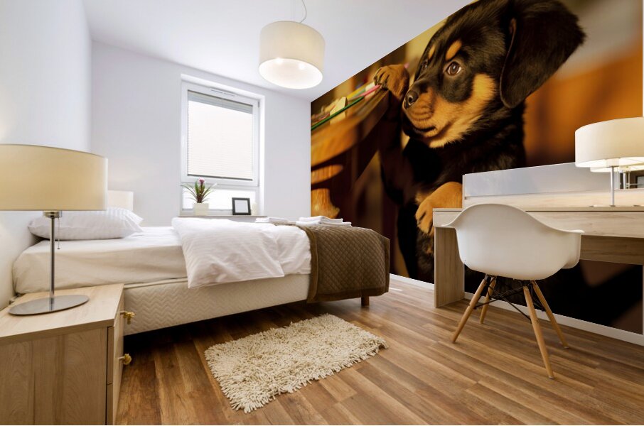 Rottweiler Puppy Discovers Family Game Night Mural print