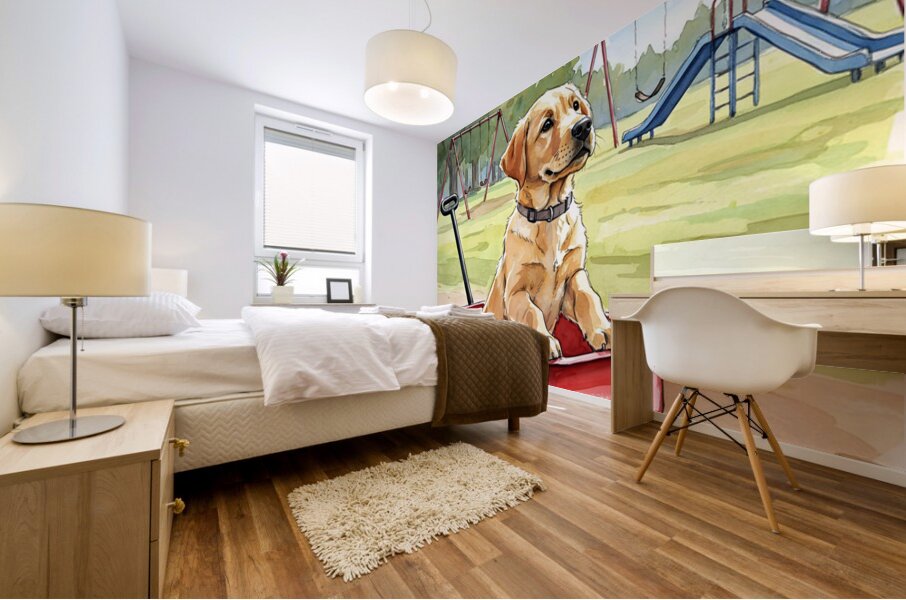 Happy Puppy Relaxes After Fun Adventure Mural print