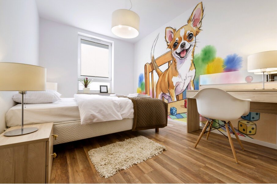 Puppy Participates In Family Board Game Mural print