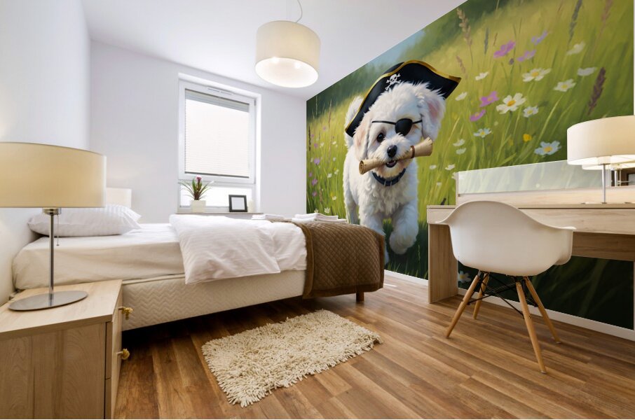 Bichon Frise Puppy Discovers Pirate Treasure Map Mural print