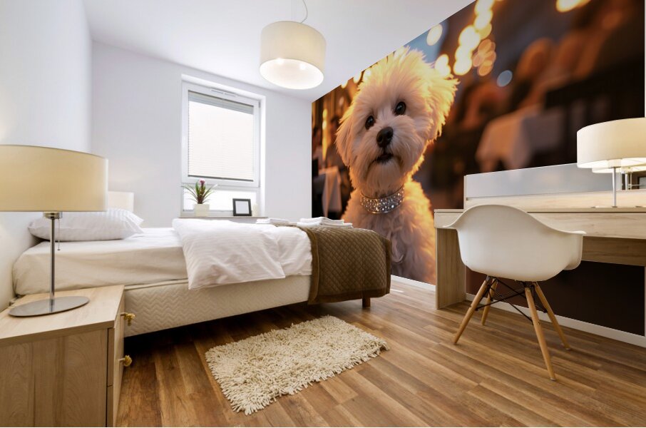 Bichon Frise Puppy Rests After Fun Evening Mural print