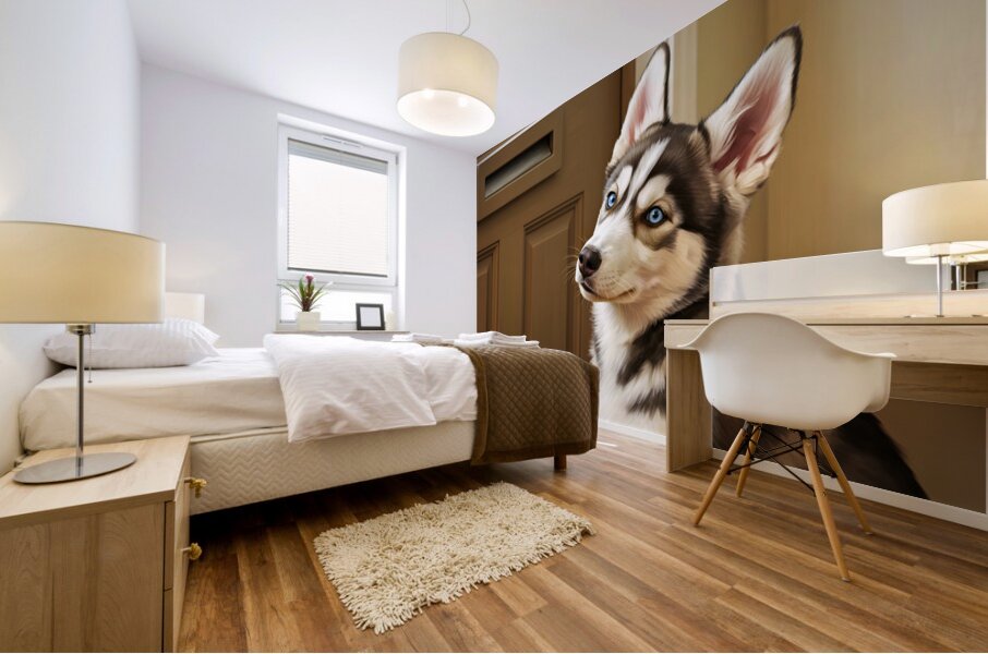 Patient Husky Puppy Guards The Mail Slot Mural print
