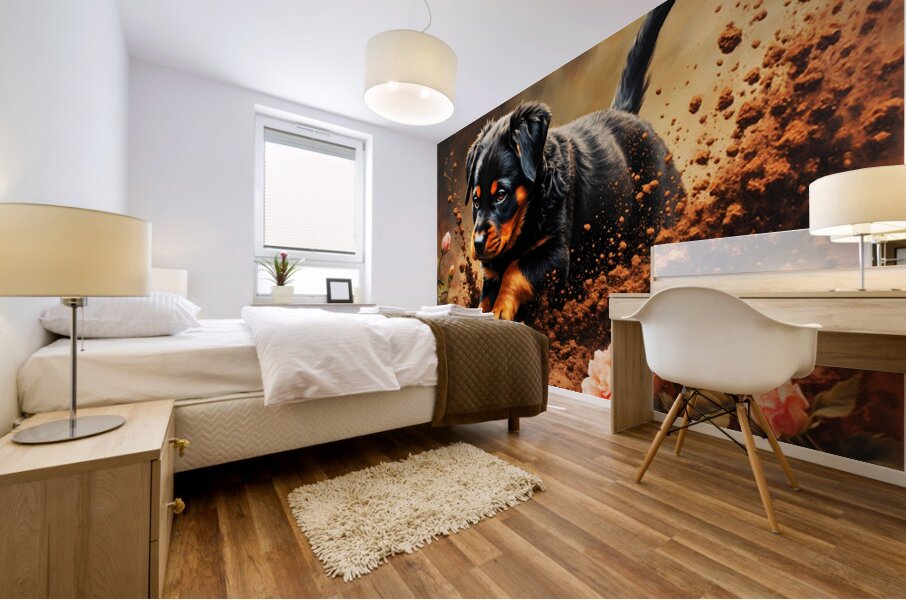 Happy Muddy Puppy Admires Digging Work Mural print