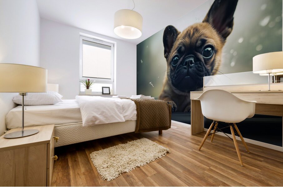 Content Pug Puppy Settles Down To Watch Rain Mural print