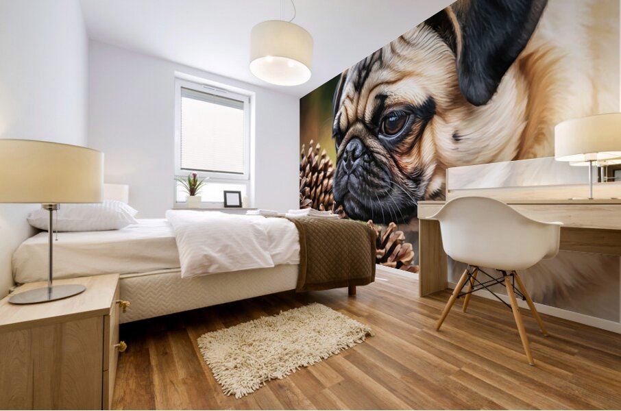 Pug Puppy Discovers Interesting Scents On Floor Mural print