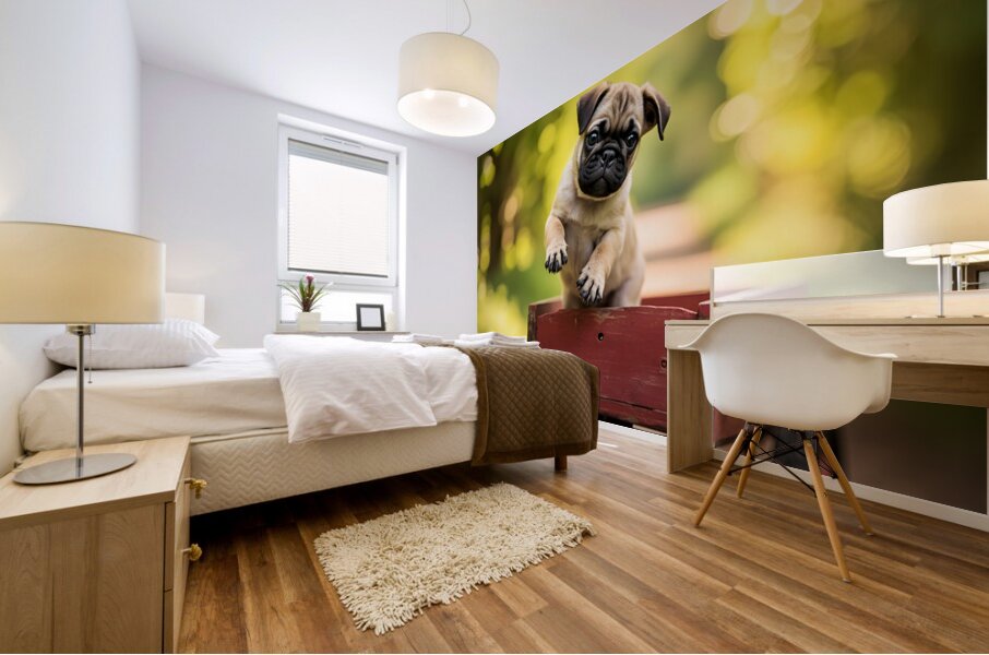 Pug Puppys First Wagon Ride Adventure Mural print