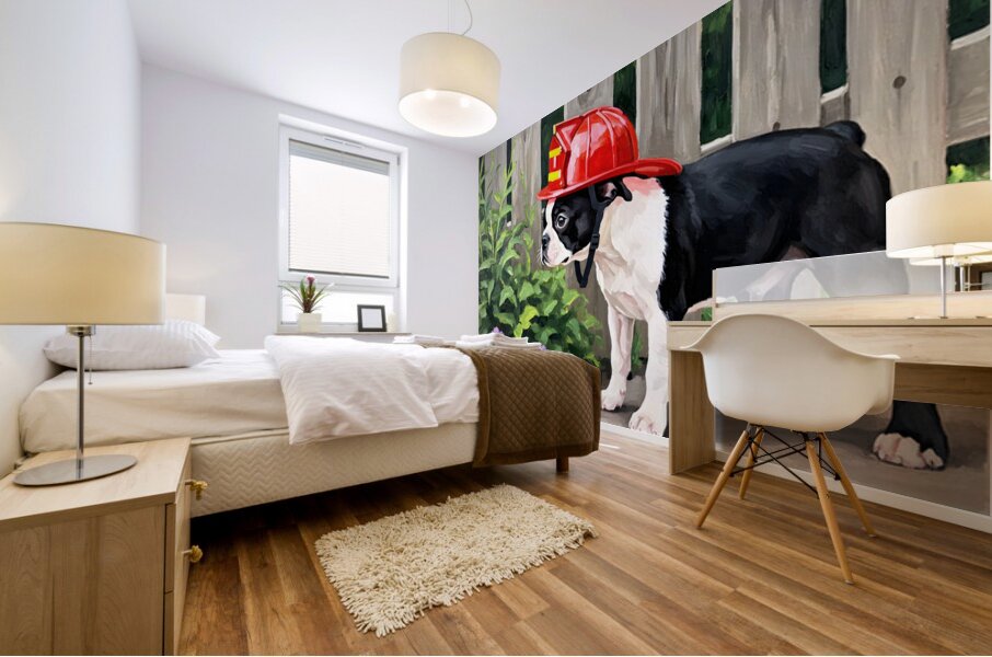 Boston Terrier Puppy Dreams Of Being A Brave Firefighter Mural print