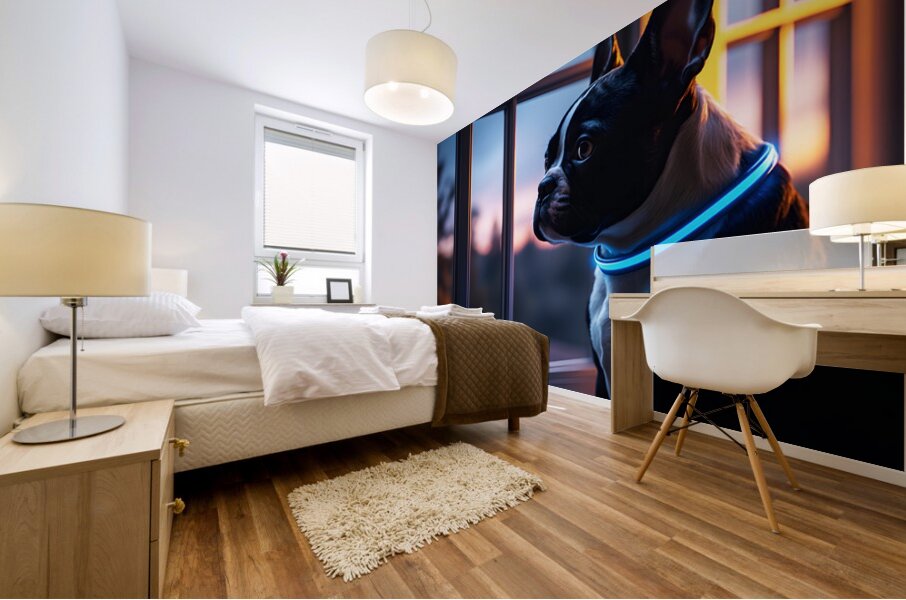 Boston Terrier Puppy Gets Special Collar Mural print