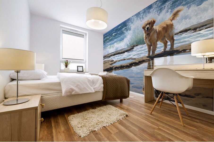 Golden Retriever Puppy Discovers Tide Pools Mural print