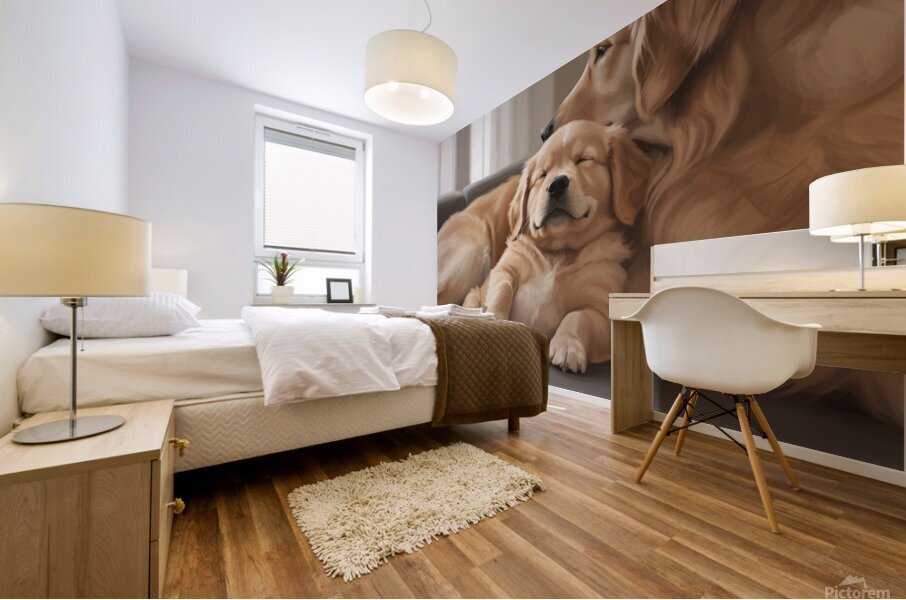 Sleepy Golden Retriever Puppy Drifts Off After Nursing Mural print