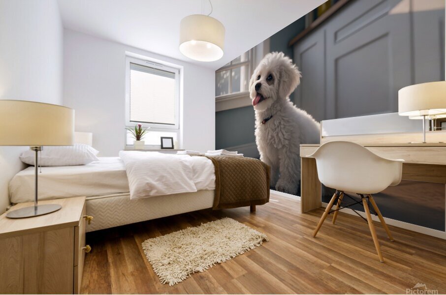 Hopeful Bichon Frise Puppy Waiting For Treats Mural print