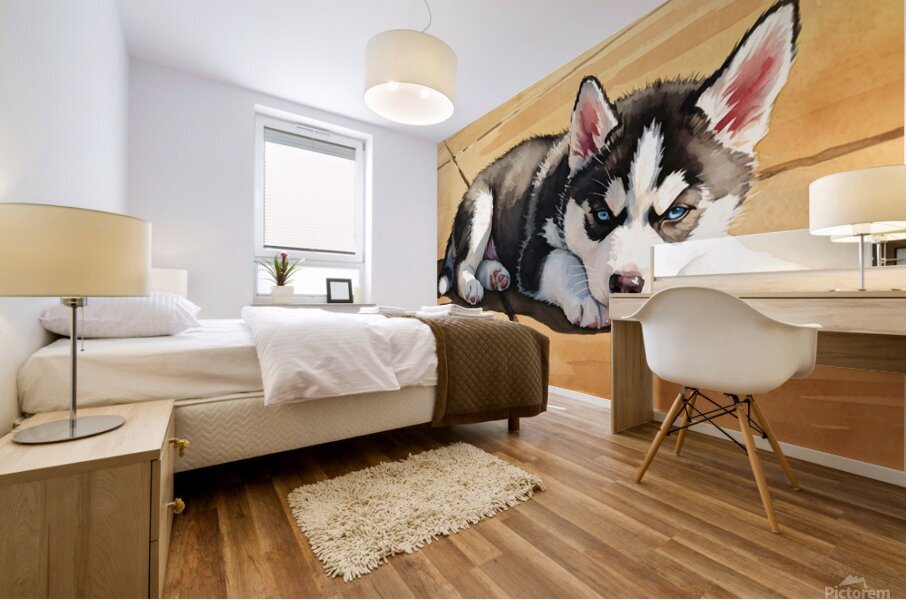 Siberian Husky Puppy Basking In Golden Sunlight Mural print