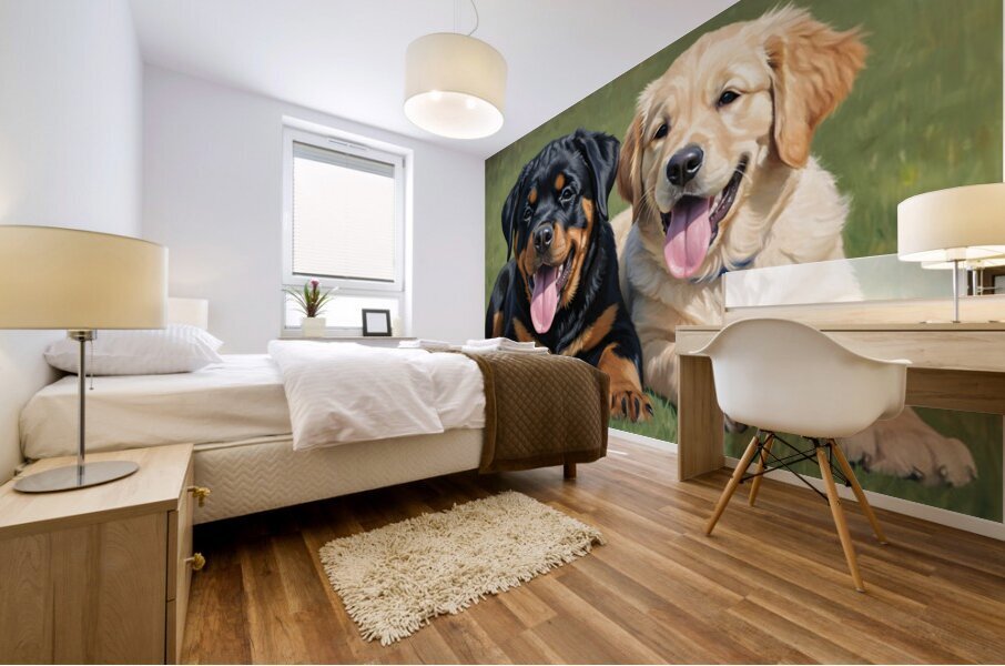 Exhausted Rottweiler Puppy Rests After Fun Playtime Mural print
