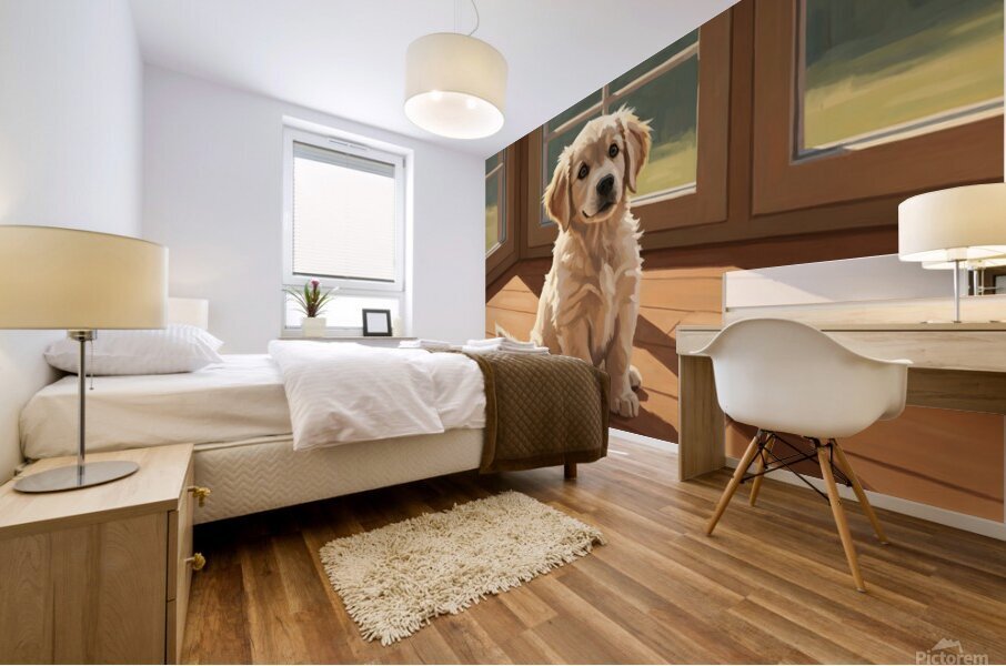 Golden Retriever Puppy Sits Alert And Ready For Adventure Mural print