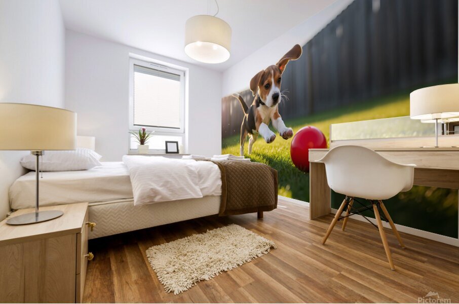 Beagle Puppys Energetic Ball Chase Adventure Mural print