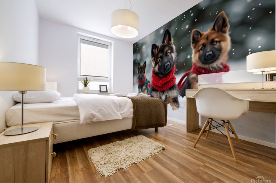 German Shepherd Puppys First Snow Day Adventure Mural print