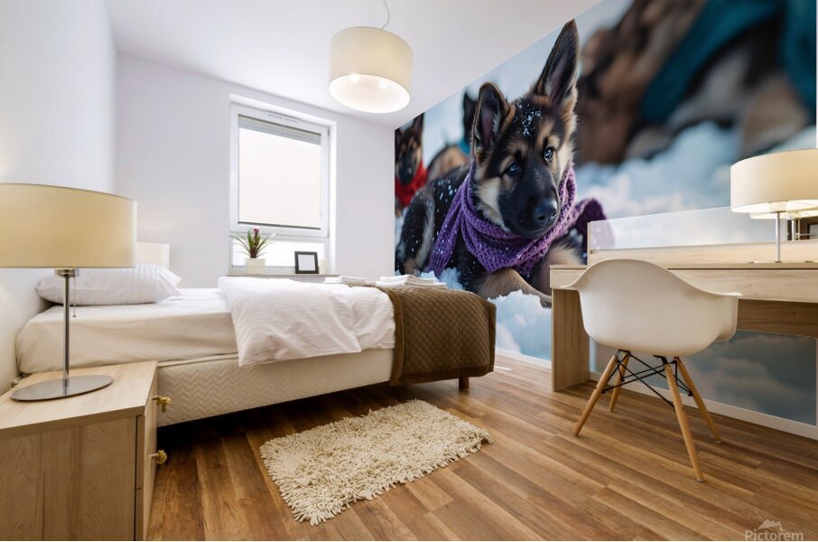 German Shepherd Puppy Rests After Winter Adventure Mural print