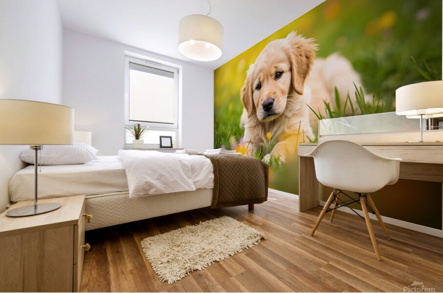 Golden Puppy Discovers The Perfect Stretch Position Mural print