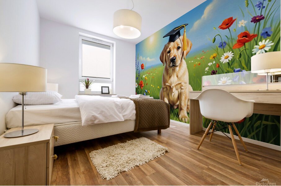 Labrador Puppys Big Graduation Day Mural print