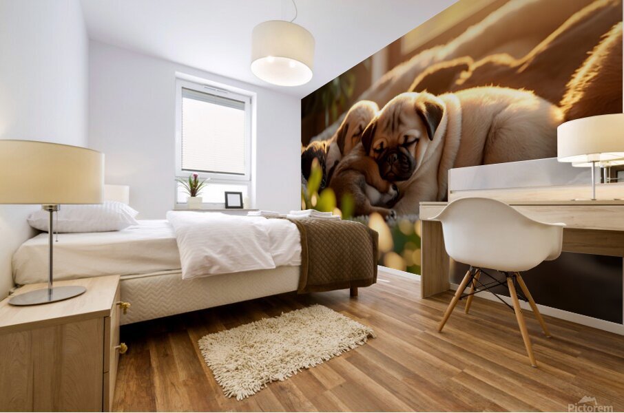 Pug Puppy Dreams In Sunny Spot Mural print