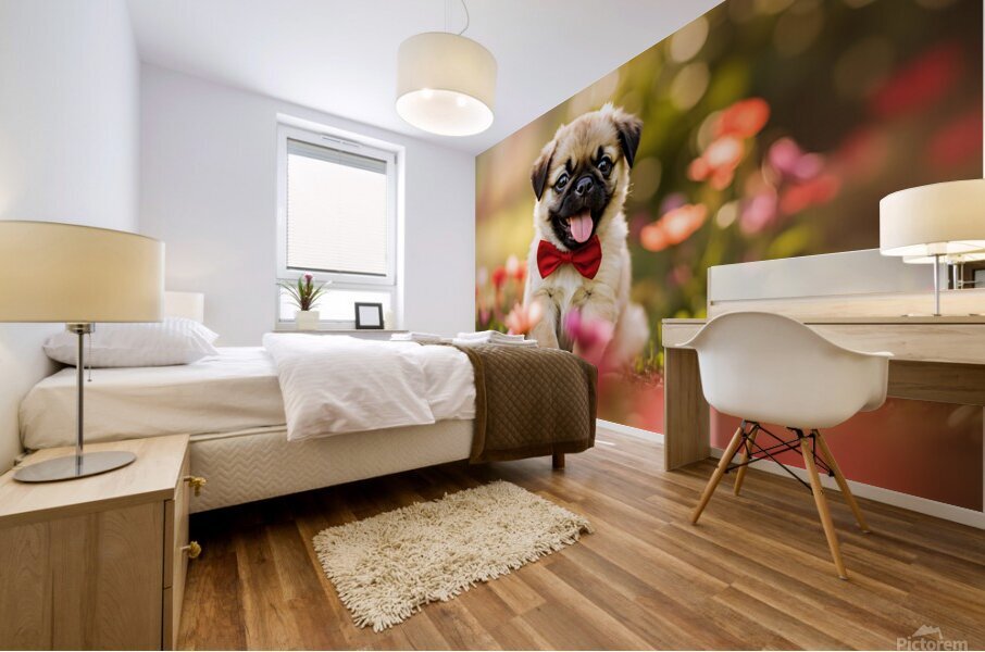 Pug Puppy Gets Ready For Special Day Mural print