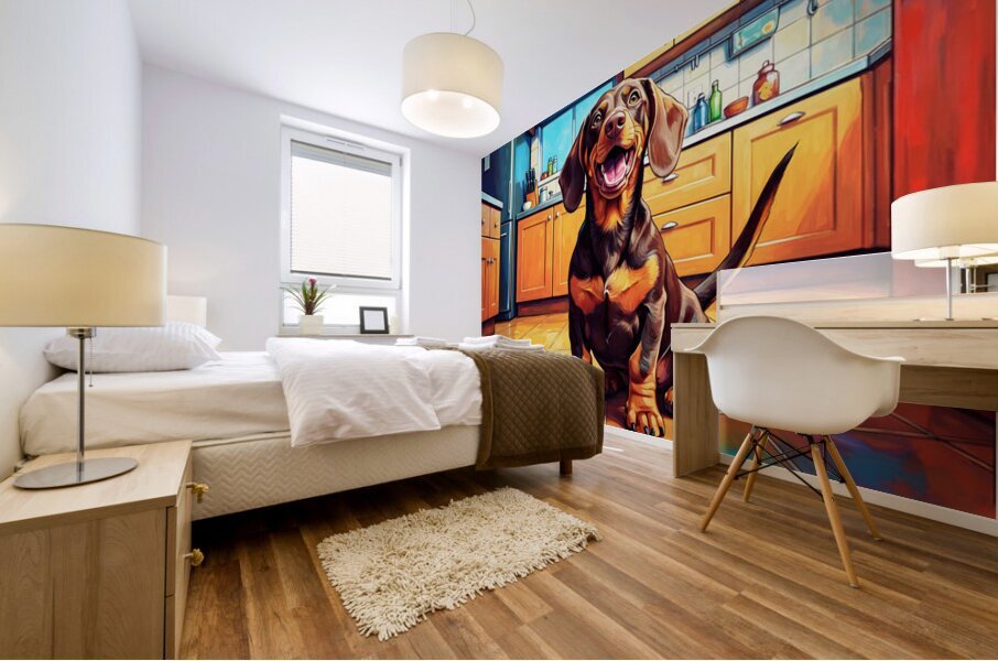 Happy Dachshund Puppy After Getting Delicious Treat Mural print