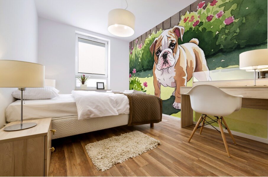 Bulldog Puppy Explores The Garden Alone Mural print