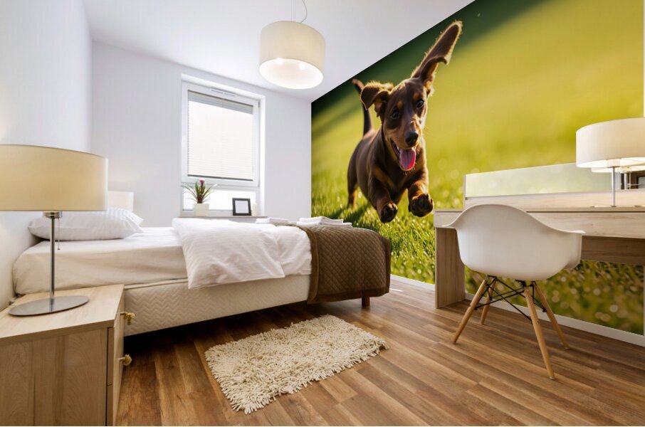 Happy Dachshund Puppy Celebrates Training Success Mural print