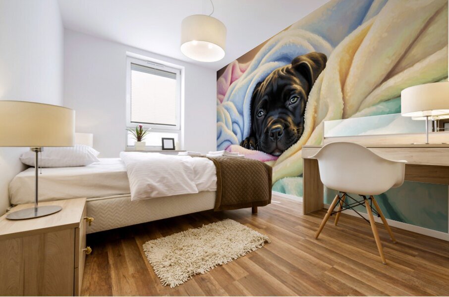 Sleepy Cane Corso Puppy In Blanket Nest Mural print