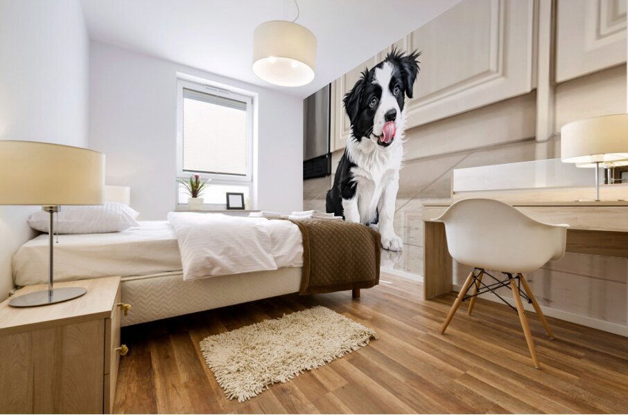 Border Collie Puppy Anticipates Delicious Treat Mural print