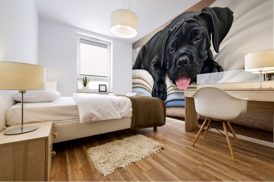 Tired Cane Corso Puppy Resting On Blankets Mural print
