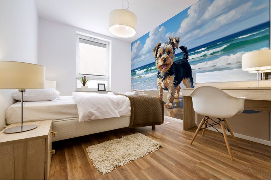Yorkshire Terrier Puppy Discovers The Beach Mural print