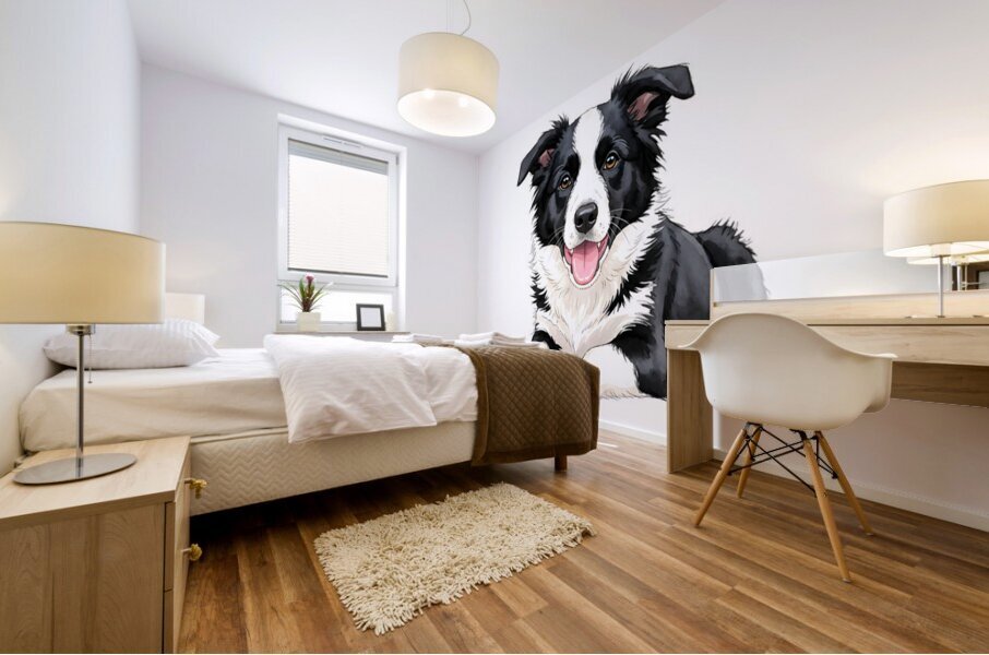 Happy Border Collie Puppy Enjoys Well Deserved Reward Mural print