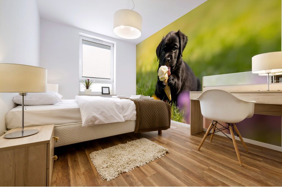 Cane Corso Puppy Discovers Sweet Ice Cream Treat Mural print