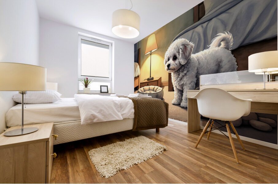 Bichon Frise Puppy Discovers Bedtime Mural print