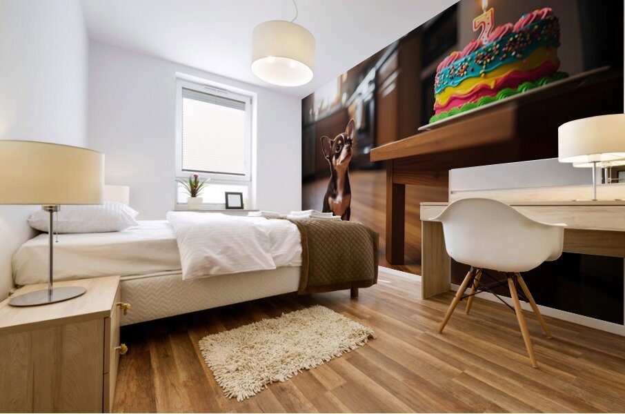 Chihuahua Puppy Discovers Birthday Cake Mural print