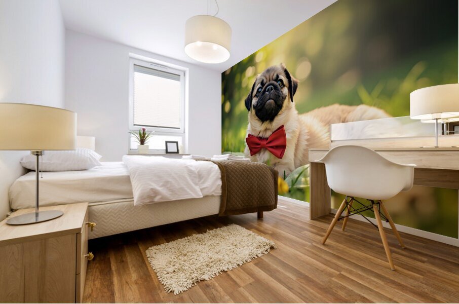 Pug Puppy Relaxes After Fun Day Mural print