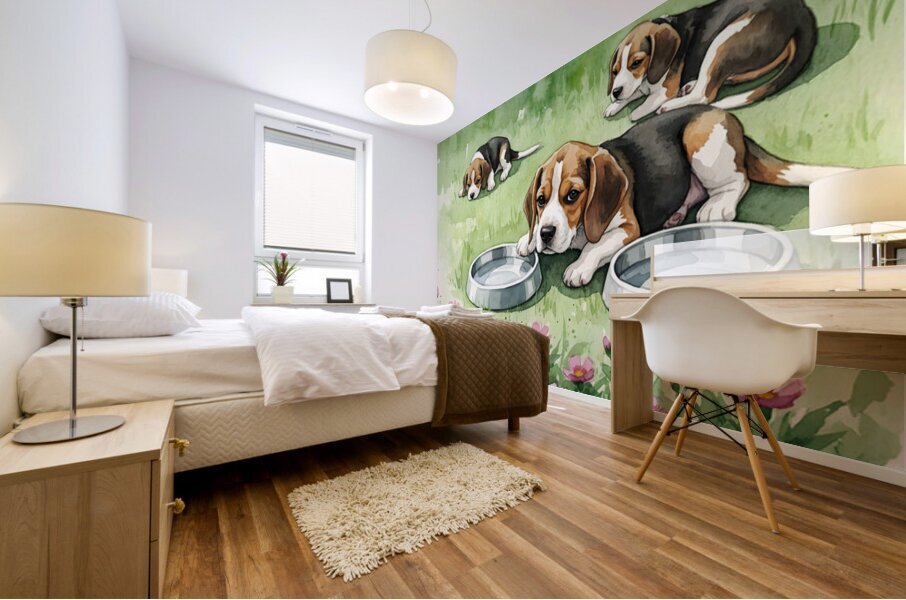 Happy Beagle Puppy After Drinking Water Mural print