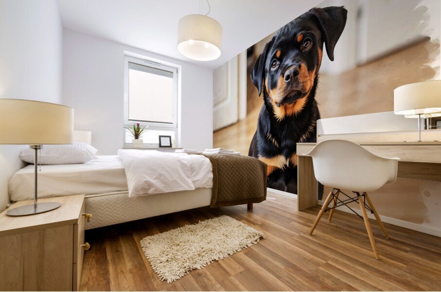 Eager Rottweiler Puppy Hopes For More Scratches Mural print