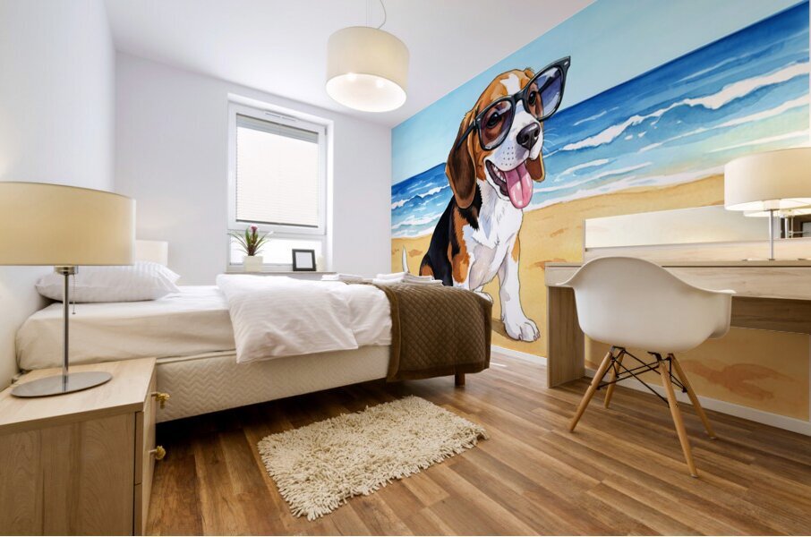 Beagle Puppy Gets Ready For Beach Adventure Mural print