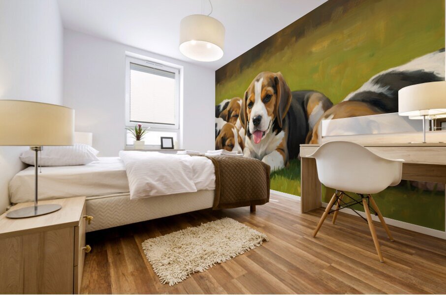 Beagle Puppy Rests After Energetic Play Session Mural print