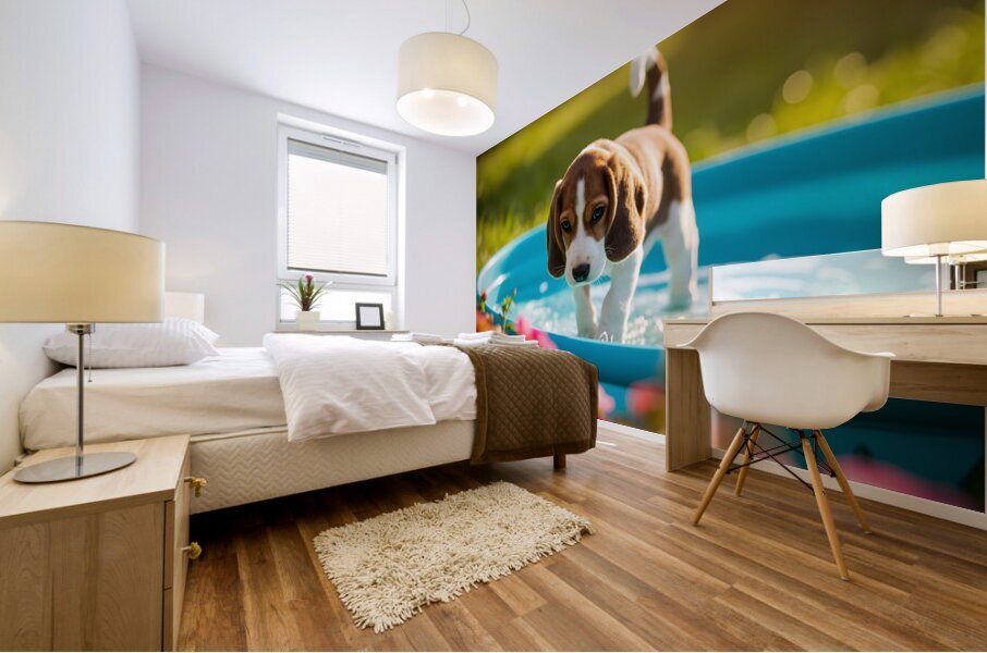 Beagle Puppy Discovers The Kiddie Pool Mural print