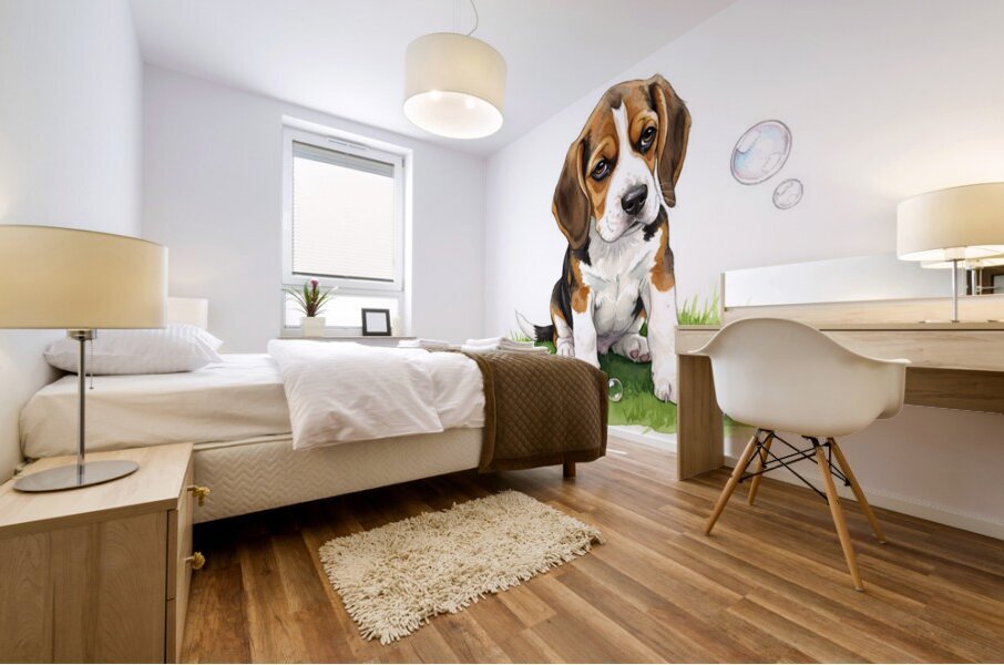 Beagle Puppy Confused After Bubbles Pop Away Mural print