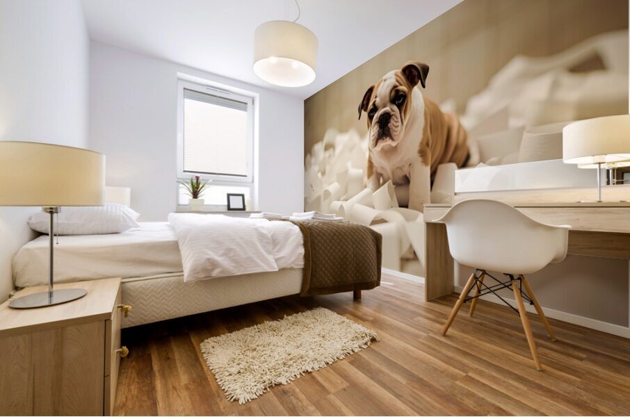 Bulldog Puppys Toilet Paper Trouble Begins Mural print