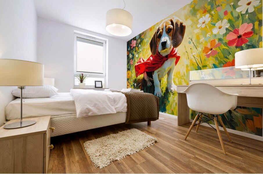 Beagle Puppy Discovers His Magic Cape Mural print