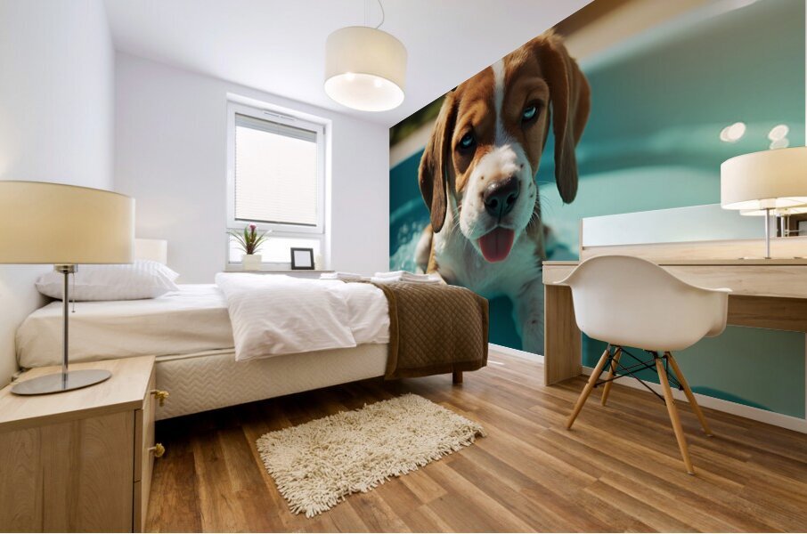 Tired Beagle Puppy Rests In The Kiddie Pool Mural print