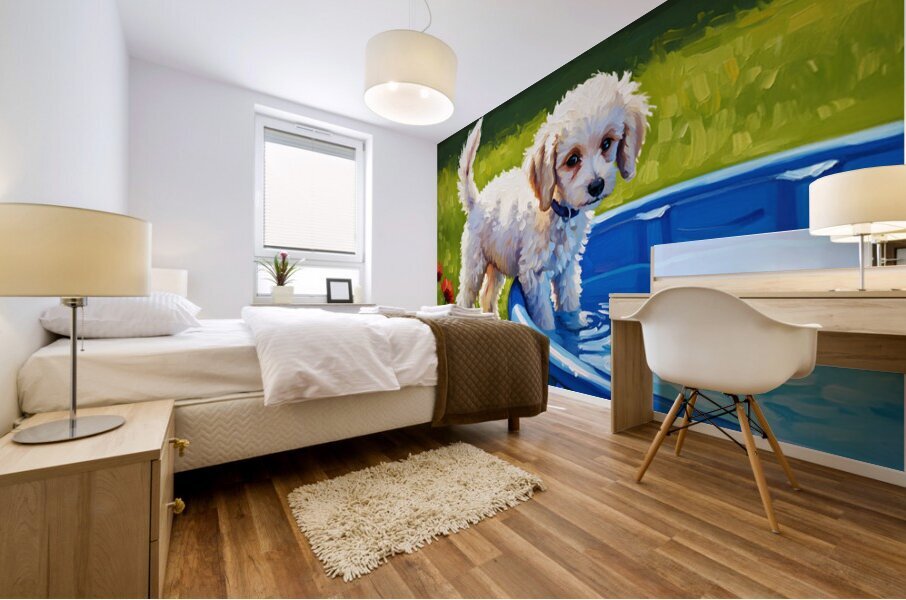 Poodle Puppy Discovers The Kiddie Pool Mural print